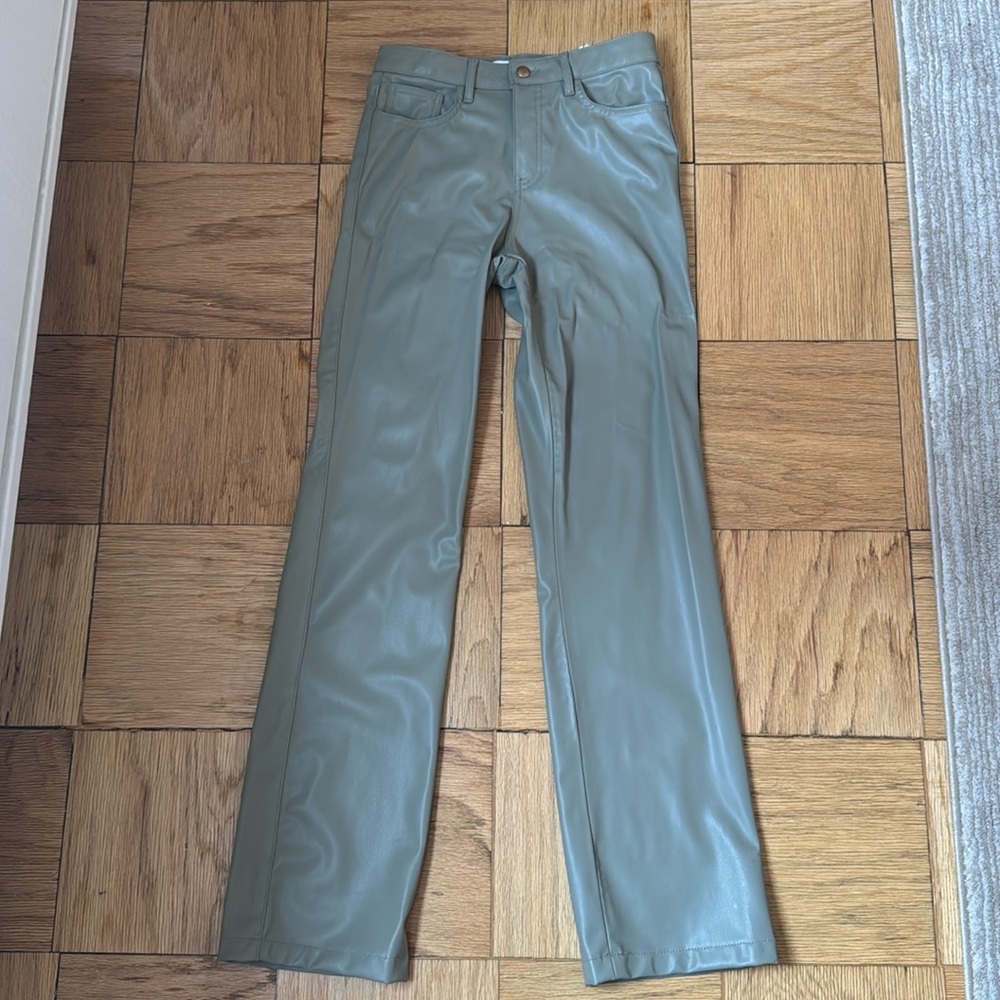 Zara Army Green Faux Leather Pants